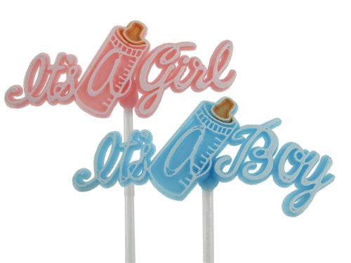4" "It's A Boy/It's A Girl" Stick Sign (9" Long w/ Stick) (12 Pcs)