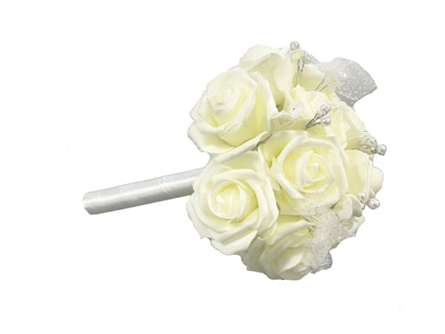 12" Foam Rose Bouquet with Glittered Tulle, Pearls & Ribbon (1 Pc)