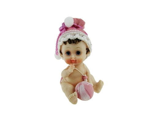 3.25" Baby Figurine Sitting with Knit Beanie - Poly Resin (12 Pcs)