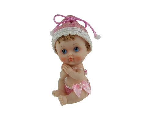 4.5" Baby Figurine Sitting with Knit Beanie - Poly Resin (1 Pc)