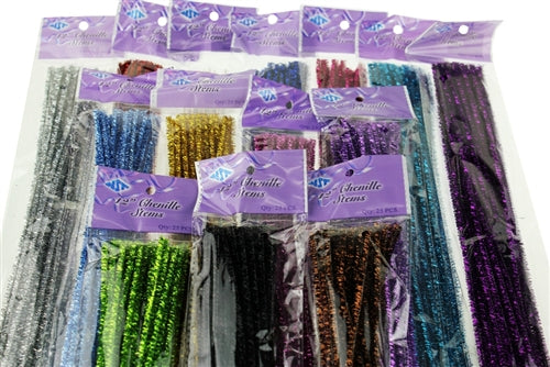 12" Wired Craft METALLIC CHENILLE Stems - Pipe Cleaners (25)