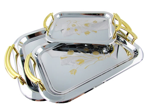Ornate Stainless Steel Serving Tray - Set of 3
