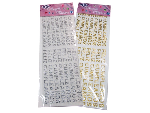 .50" Acrylic "BLING" Stickers - Feliz Cumpleanos (14 Pcs)