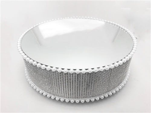 14" Designer Crystal Diamond Cake Stand with Pearls (1 Pc)