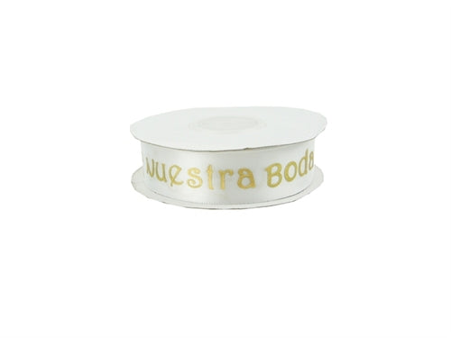 Load image into Gallery viewer, 7/8&quot; Satin METALLIC Printed Ribbon - &quot;Nuestra Boda&quot; (25 Yards)
