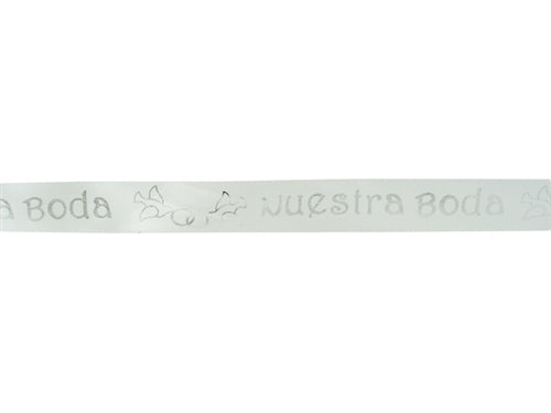 7/8" Satin METALLIC Printed Ribbon - "Nuestra Boda" (25 Yards)