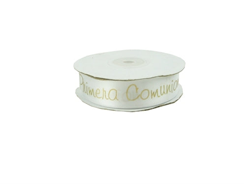 Load image into Gallery viewer, 7/8&quot; Satin METALLIC Printed Ribbon - &quot;Primera Comunion&quot; (25 Yards)
