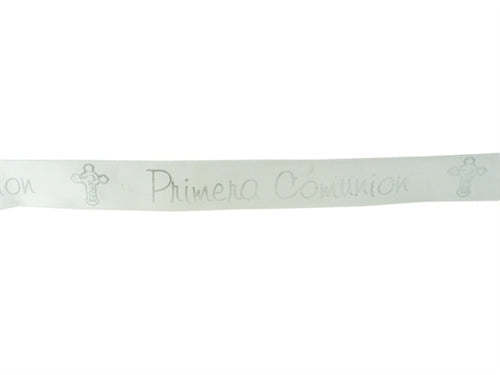 Load image into Gallery viewer, 7/8&quot; Satin METALLIC Printed Ribbon - &quot;Primera Comunion&quot; (25 Yards)
