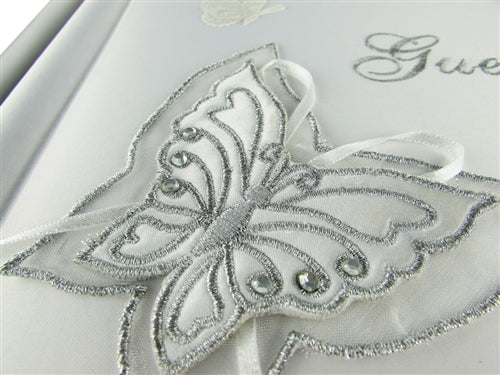 Premium Satin Embroidered - "GUESTS BOOK"  w/ Pen  - Butterfly Design(1)