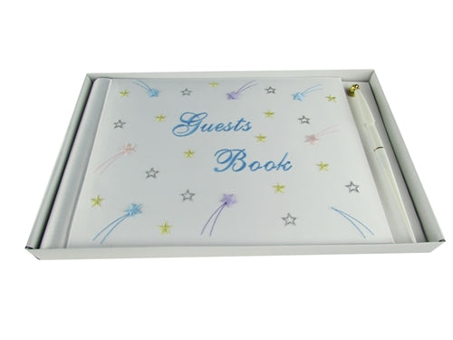 Load image into Gallery viewer, Premium Satin Embroidered &quot;GUESTS BOOK&quot; w/ Pen - Stars Design (1 Pc)
