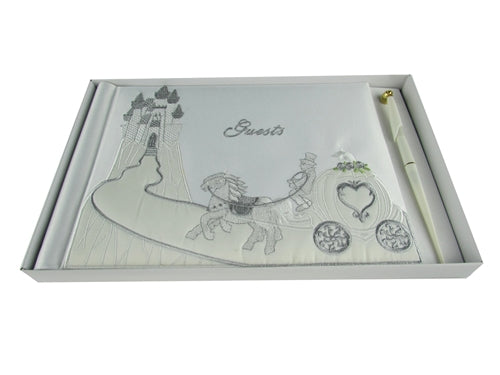 Premium Satin Embroidered "Guests" Book w/ Pen - Cinderella Design (1 Pc)