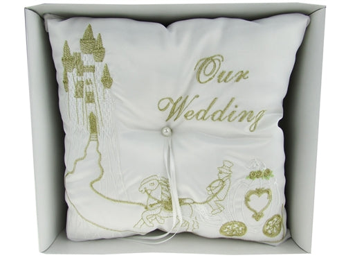 Premium - "WEDDING" - Tiara & Ring Pillow - Cinderella Design (1 Pc)