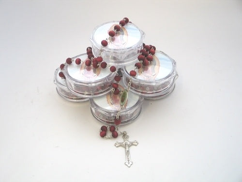 19" Scented Rose Petal Rosary w/ Favor Box - Virgin de Guadalupe (12 Pcs)