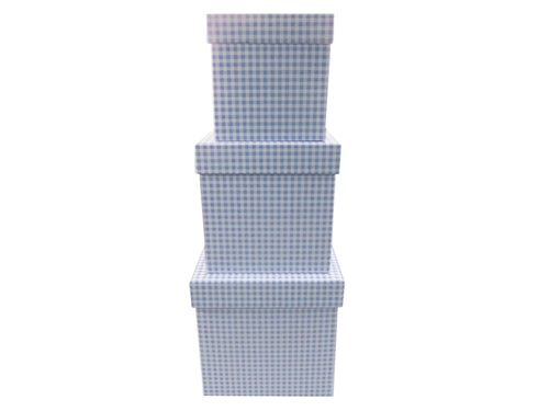 Load image into Gallery viewer, 7&quot; Paperboard Multi-Use Nested Boxes - 3 Tier - Gingham Blue (Set of 3)
