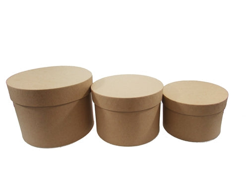 7" Paperboard Multi-Use Nested Boxes - 3 Tier - Round Natural Brown (Set of 3)