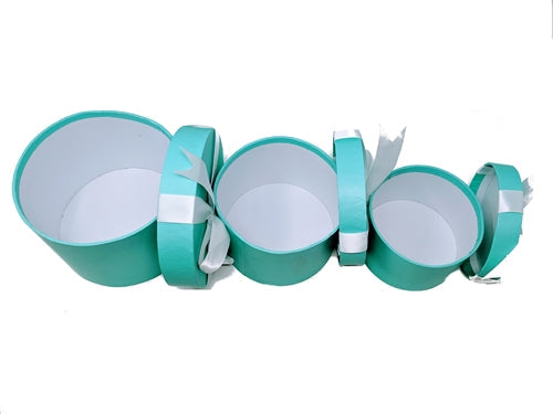 7" Paperboard Multi-Use Nested Boxes - 3 Tier - Round Robins Egg Blue With Bow (Set of 3)