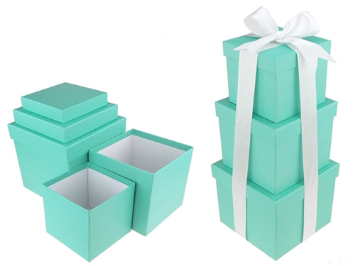 7" Paperboard Multi-Use Nested Boxes - 3 Tier - Robins Egg Blue (Set of 3)