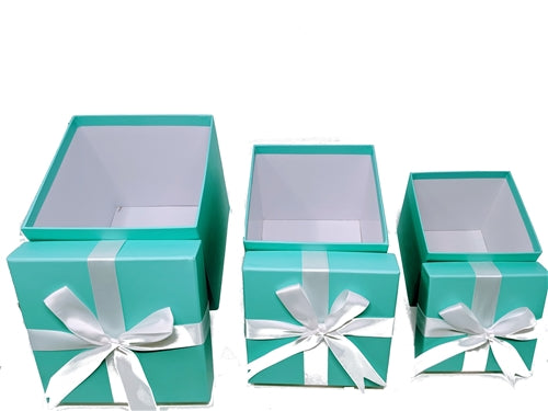 7" Paperboard Multi-Use Nested Boxes - 3 Tier - Robins Egg Blue With Bow (Set of 3)