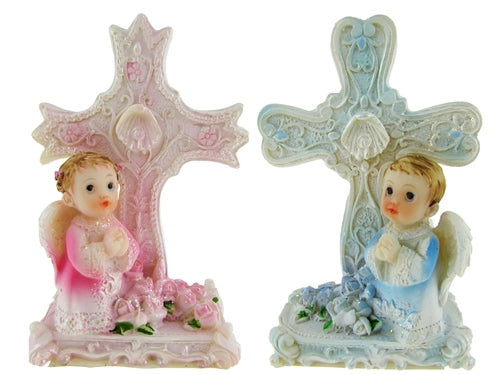 3" Poly Resin Angel Figurine w/ Cross (12 Pcs)