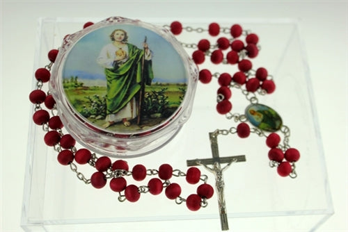 19" Scented Rose Petal Rosary w/ Favor Box - San Judas (12 Pcs)