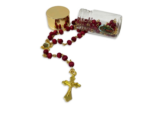 Rosarios de Guadalupe en botella de vidrio con aroma a rosa de 2