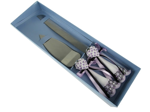 Premium Satin & Diamond Floral Cake Knife Set (1 Set)