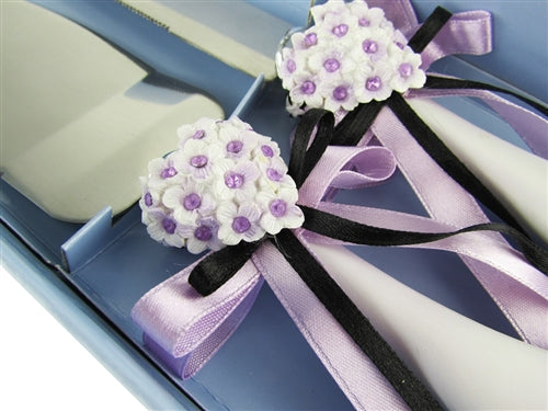 Load image into Gallery viewer, Premium Satin &amp; Diamond Floral Cake Knife Set (1 Set)
