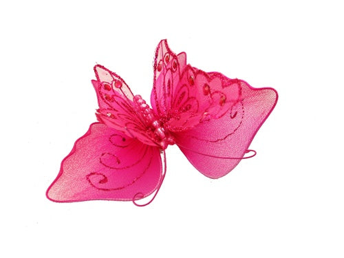 CLEARANCE 7" Sheer Acrylic Double Layered Wired Butterflies w/ Clip (1 Pc)