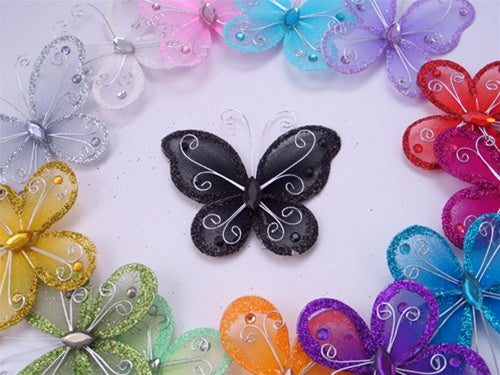 Load image into Gallery viewer, 3&quot; Sheer Butterflies w/ SPARKLING Wired Edge (12 Pcs)
