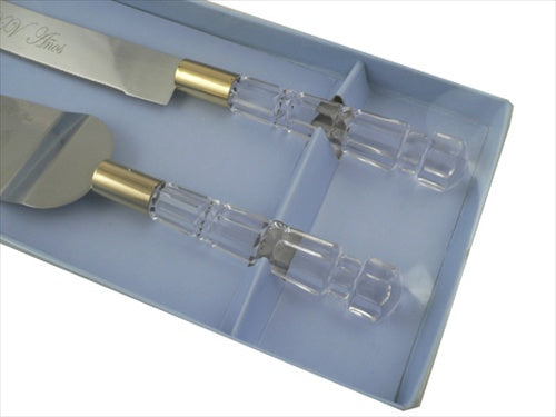Load image into Gallery viewer, Cake Knife Set - &quot;Mis 15 Anos&quot; Printed Design w/ Clear Handles (1 Set)
