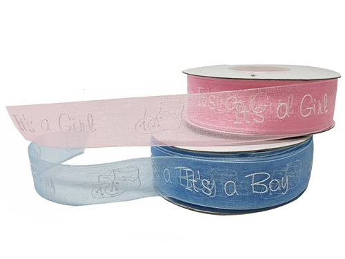 7/8" Organza Printed Ribbon - "Its a Boy/Girl" (25 Yds)