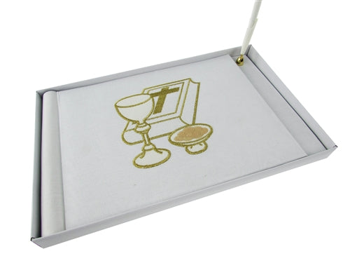 Premium Satin Embroidered Communion Guest Book w/ Pen (1 Pc)
