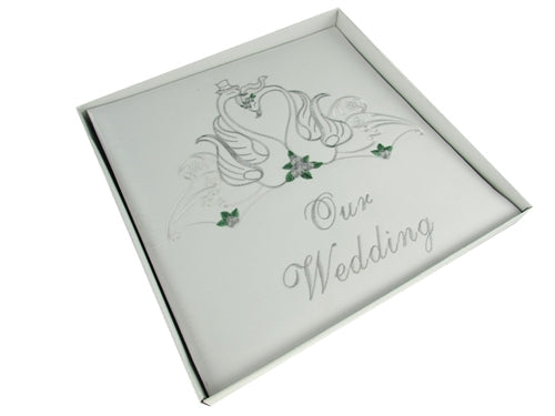 Premium Satin Embroidered Wedding Photo Album - Swan Design (1 Pc)