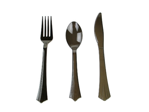 Premium Plastic Cutlery Utensil Set - Silver (24 Pcs)
