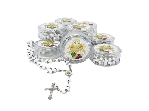 19" Scented Rose Petal Rosary Favor Box - Communion Design (12 Pcs)