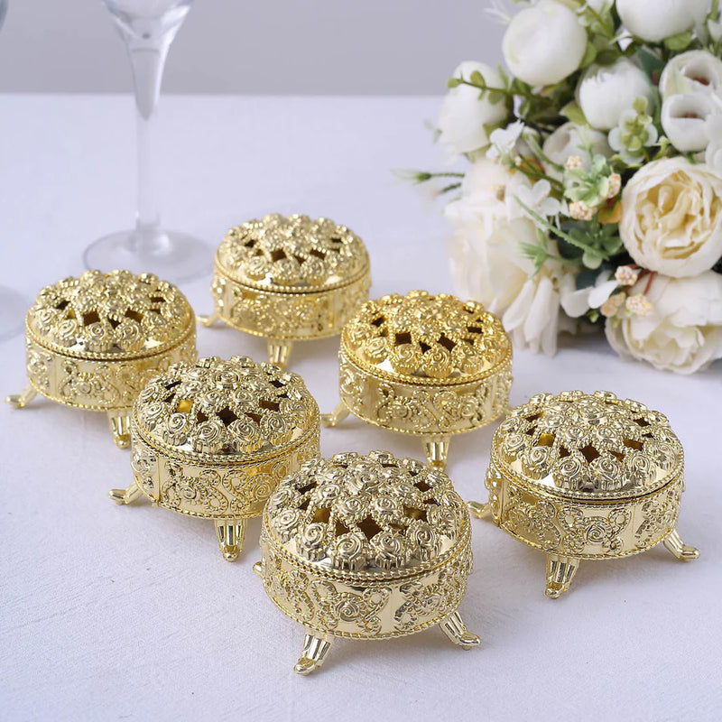 Load image into Gallery viewer, 2&quot; Elegant Round Favor Box w/ 4 Pronged Legs (12 Pcs)
