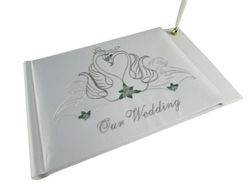 Premium Satin Embroidered "WEDDING" Guest Book w/ Pen - Swan (1)