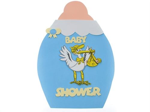 Biberón de espuma para baby shower de 11.25" con letrero decorativo de cigüeña (1)