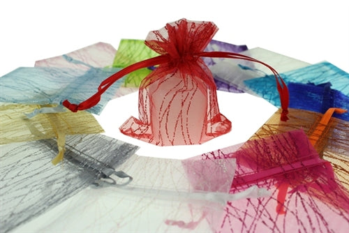 Load image into Gallery viewer, 3&quot; x 4&quot; STRIPED SPARKLING GLITTERED Organza Favor Bags (12 Pcs)
