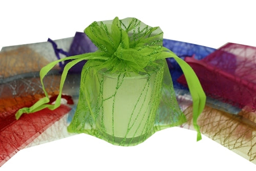 Load image into Gallery viewer, 4&quot; x 5&quot; STRIPED SPARKLING GLITTERED Organza Favor Bags (12 Pcs)
