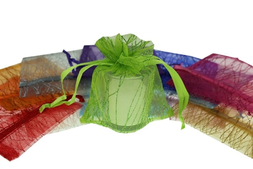 Load image into Gallery viewer, 4&quot; x 5&quot; STRIPED SPARKLING GLITTERED Organza Favor Bags (12 Pcs)
