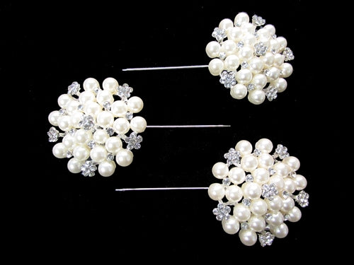 Load image into Gallery viewer, 2&quot; Rhinestone/ Pearl Floral Pins #4877 (3 Pcs)
