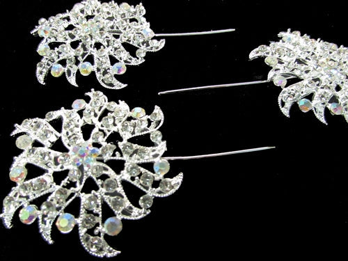 Load image into Gallery viewer, 2.75&quot; Rhinestone Floral Pins #4879 (3 Pcs)
