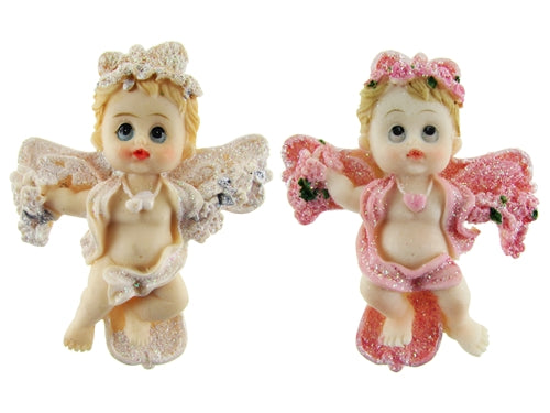 Load image into Gallery viewer, CLEARANCE - 3.5&quot; Cherub Angel on a Cross Magnet Favor (12 Pcs)
