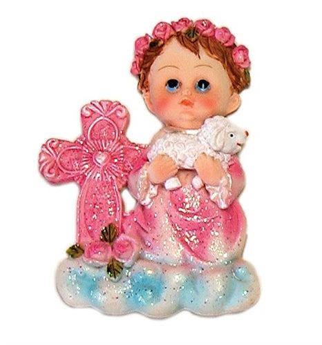 Load image into Gallery viewer, 3.25&quot; Child w/ Sheep &amp; Cross Magnet Favor - LARGE (12 Pcs)
