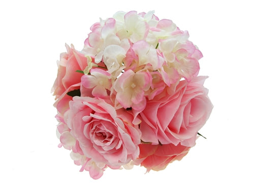 11" Open Rose & Hydrangea Silk Floral Bouquet (1 Pc)