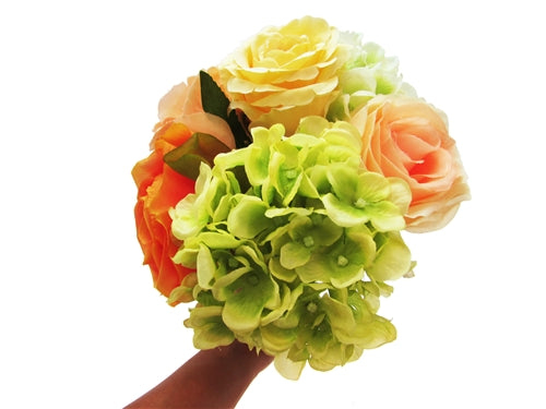 Load image into Gallery viewer, 11&quot; Open Rose &amp; Hydrangea Silk Floral Bouquet (1 Pc)
