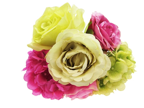 11" Open Rose & Hydrangea Silk Floral Bouquet (1 Pc)