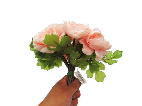Ramo de flores de seda rosa en capas abiertas - 11" de altura (1)