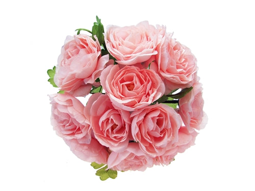 Ramo de flores de seda rosa en capas abiertas - 11" de altura (1)